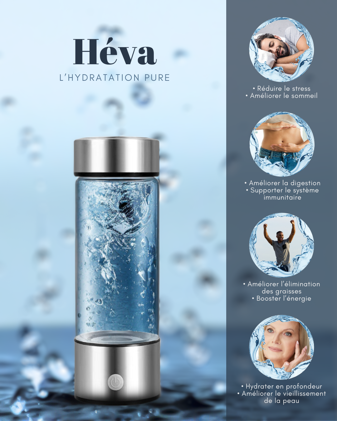 Bouteille d'eau hydrogénée ultra-hydratante Héva™