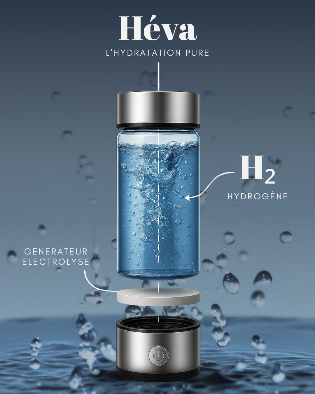Bouteille d'eau hydrogénée ultra-hydratante Héva™